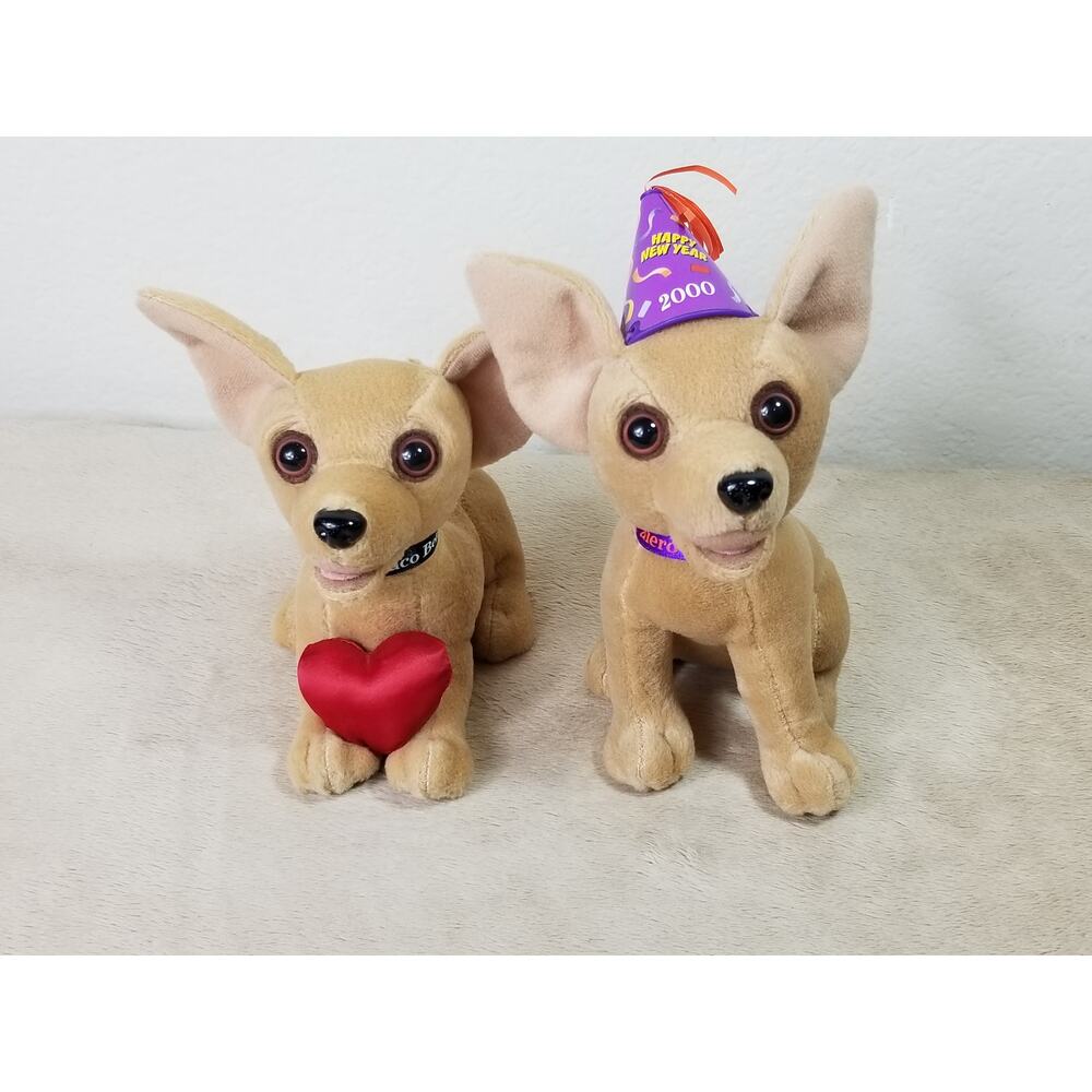 New Year 2000 Taco Bell Chihuahua Stuffed Animal Plush 6" Merchandise x2 Vintage